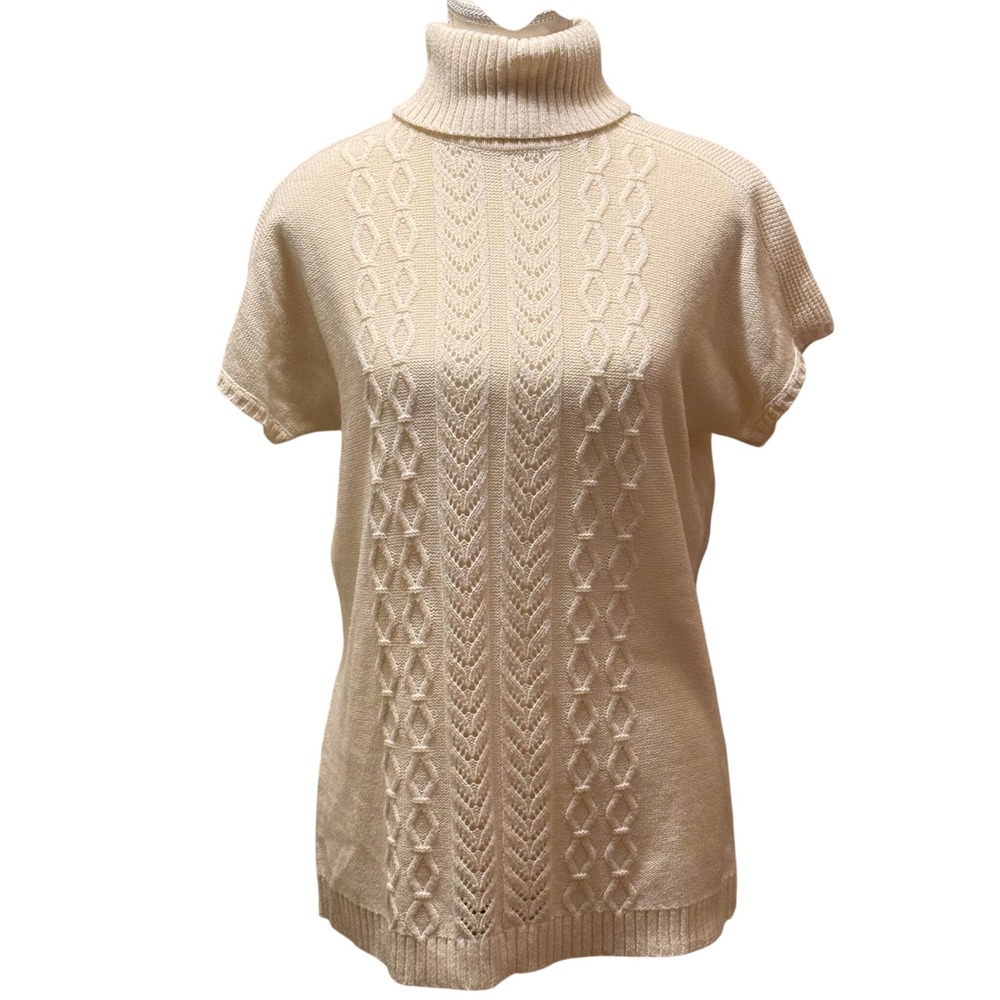 Motto Womens Short Sleeve‎ Turtleneck Sweater Medium Cream Knit QVC